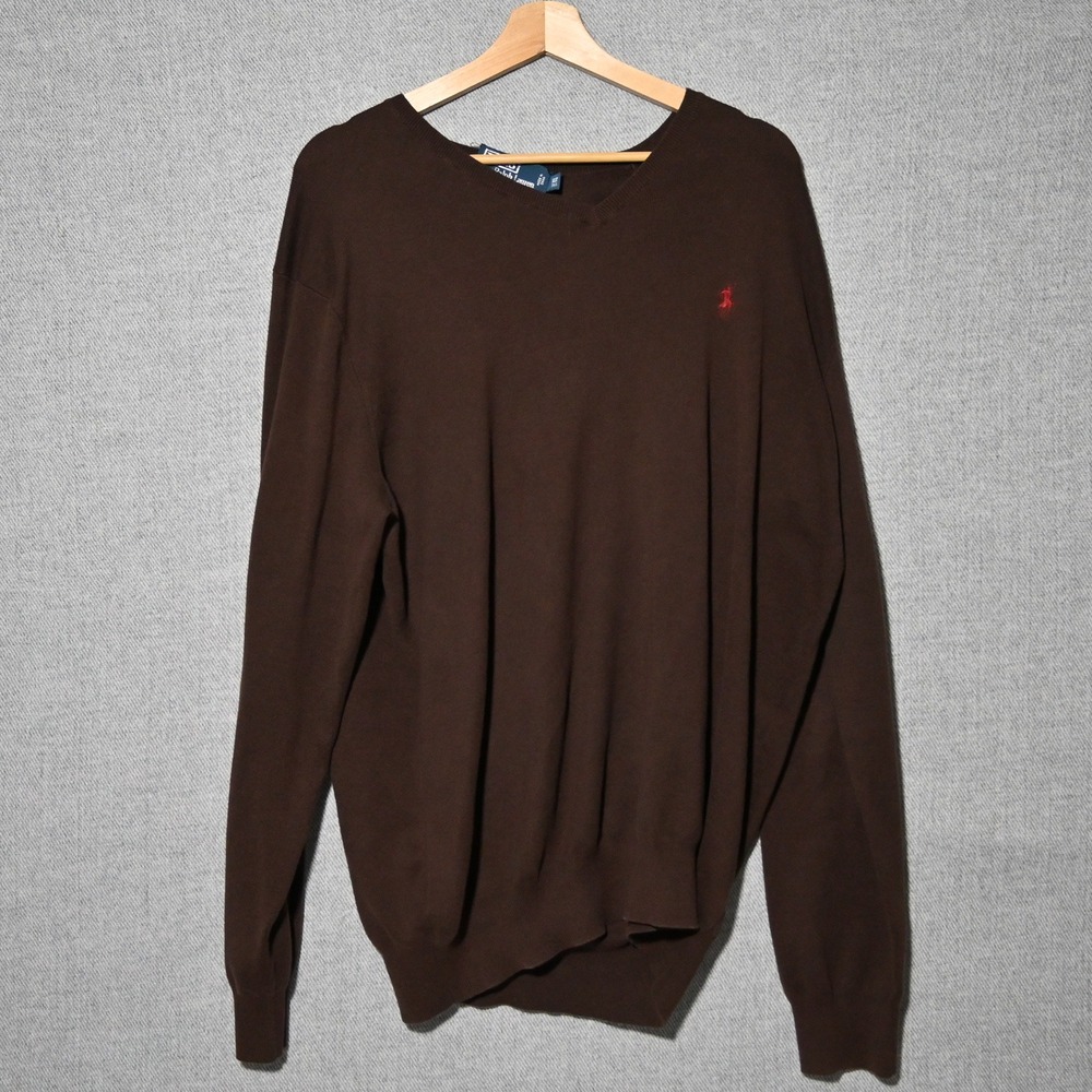 Polo Ralph Lauren V-Neck Sweater Mens Pima Cotton XLT Brown